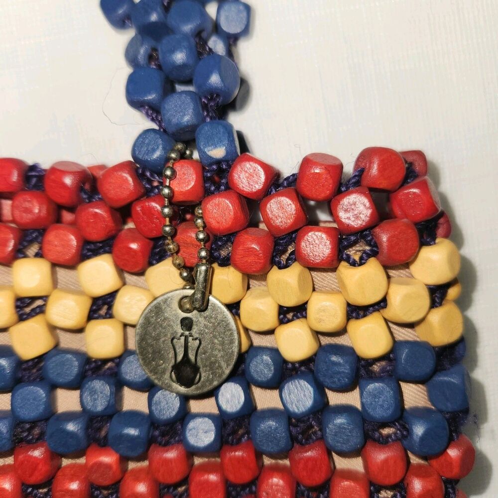 The SAK Montara Wood Hand-Beaded Small Tote Red Blue Tan Patriotic USA Summer - Picture 14 of 16